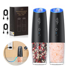 Gravity Electric Salt And Pepper Grinder Set Automatic Shakers Mill Grinder With LED Light, Battery Powered Adjustable Coarseness One Hand Operation, Upgraded Larger Capacity