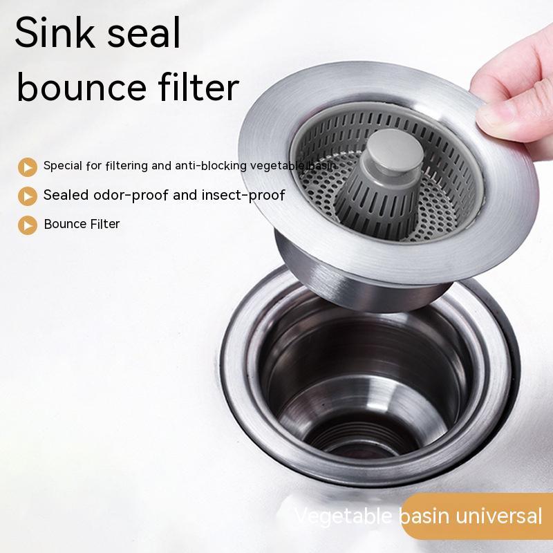 Stainless Steel Kitchen Sink Bounce Core Drain Cap Filter Net