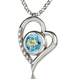 925 Sterling Silver Zodiac Heart Pendant Pisces Necklace 24k Gold Inscribed on Crystal