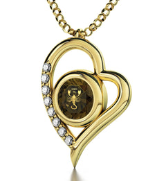 Gold Plated Silver Scorpio Necklace Zodiac Heart Pendant 24k Gold Inscribed on Crystal