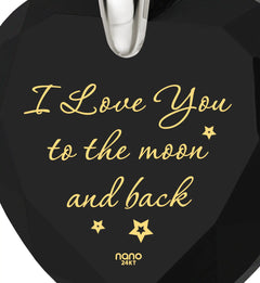 925 Sterling Silver I Love You to The Moon and Back Necklace 24k Gold Inscribed Heart Cubic Zirconia Pendant