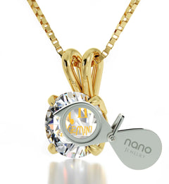 Gold Plated Silver Gemini Necklace Zodiac Pendant 24k Gold Inscribed on Crystal