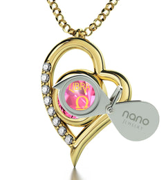 Gold Plated Silver Libra Necklace Zodiac Heart Pendant 24k Gold Inscribed on Crystal